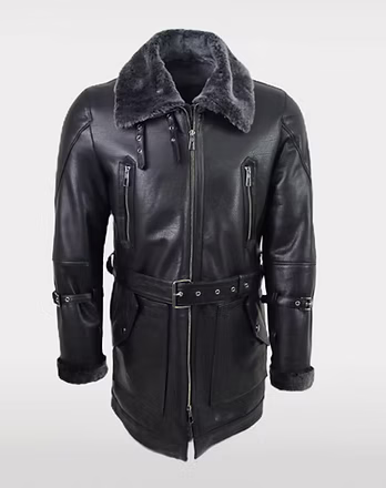 Длинная черная овчинная шуба Sterling