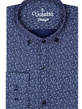 Мужская сине-коричневая рубашка slim fit с узором и длинными рукавами от VARETTА, 67% хлопок, 33% полиэстер, облегающий крой