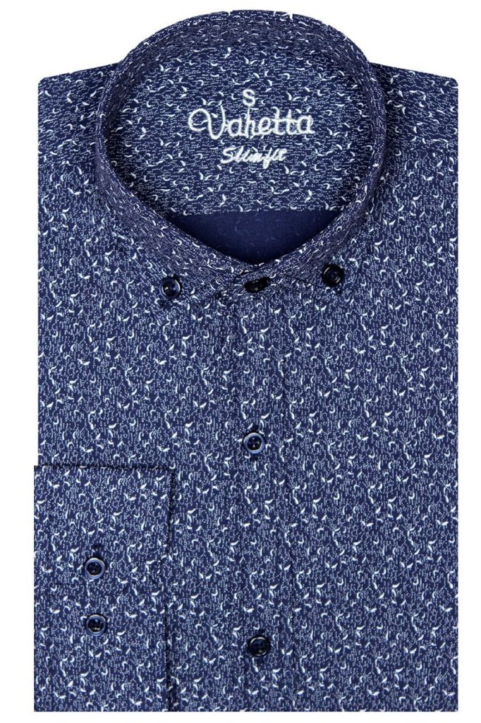 Мужская сине-коричневая рубашка slim fit с узором и длинными рукавами от VARETTА, 67% хлопок, 33% полиэстер, облегающий крой