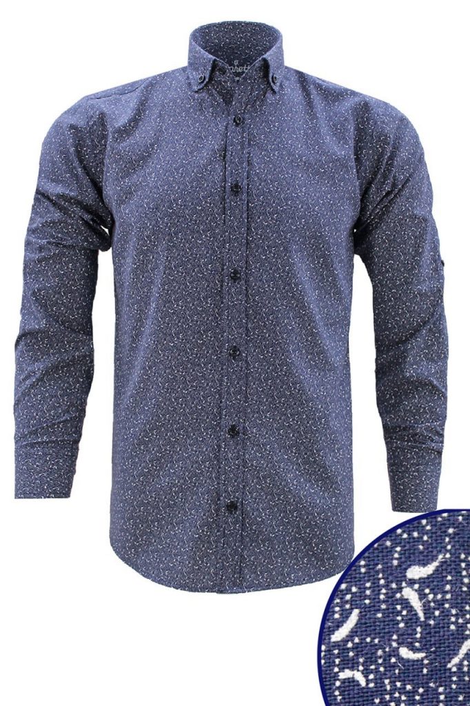 Мужская сине-коричневая рубашка slim fit с узором и длинными рукавами от VARETTА, 67% хлопок, 33% полиэстер, облегающий крой — изображение 2