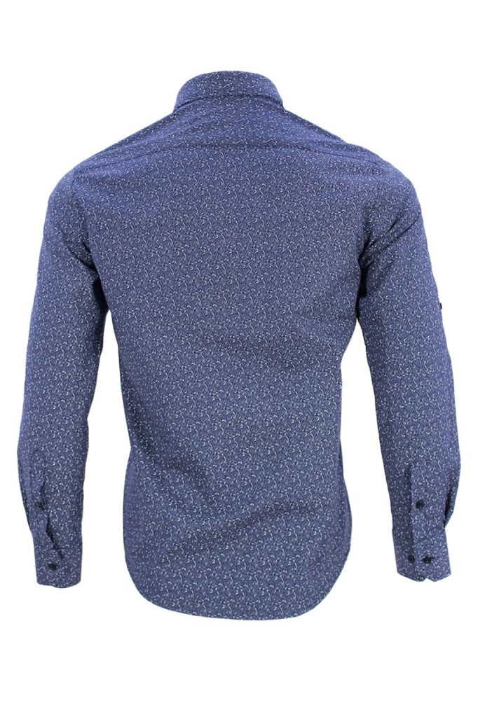 Мужская сине-коричневая рубашка slim fit с узором и длинными рукавами от VARETTА, 67% хлопок, 33% полиэстер, облегающий крой — изображение 4