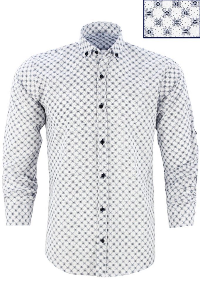 Мужская рубашка slim fit белая с отложным воротником и узором — изображение 2