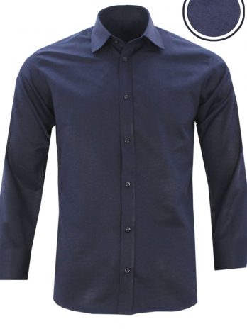 Мужская темно-синяя рубашка slim fit с длинным рукавом без карманов, 67% хлопок, 33% полиэстер, подходит для стильного образа