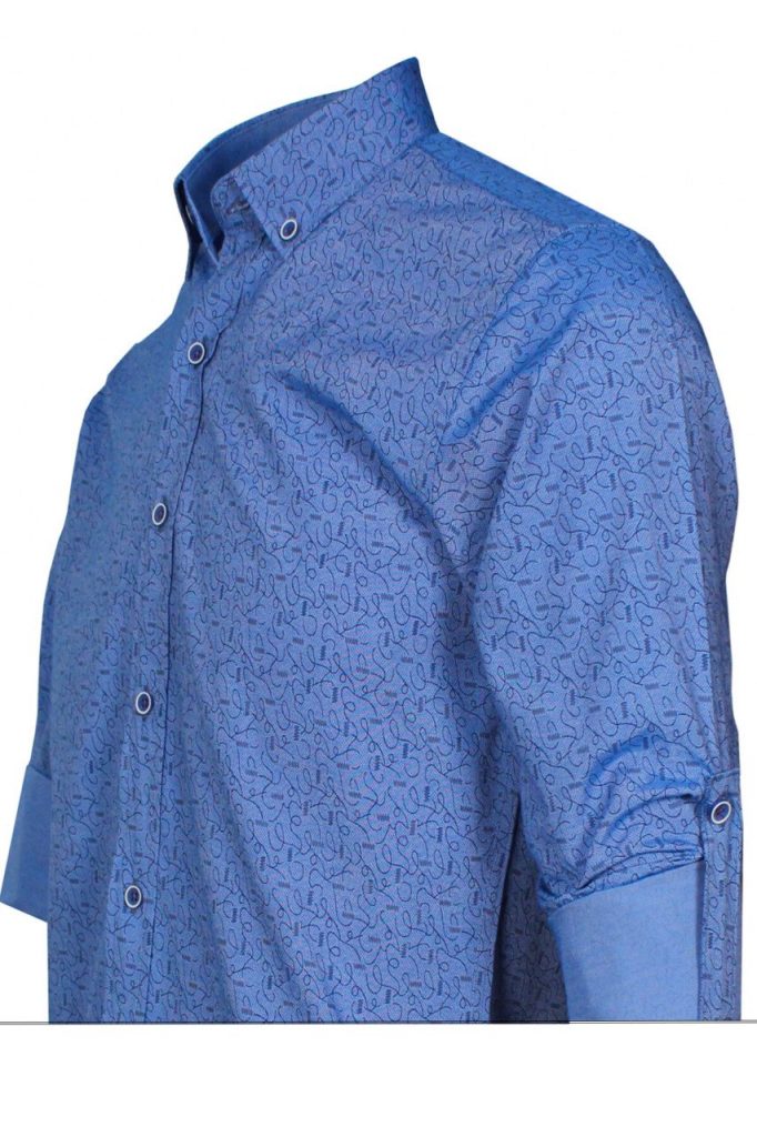 Мужская рубашка с длинным рукавом Slim Fit темно-синего цвета, с одним карманом и складками на рукавах — изображение 2