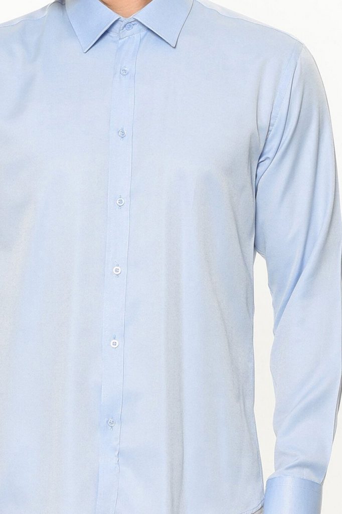 Мужская рубашка светло-голубого цвета Slim Fit с длинным рукавом и одним карманом — изображение 3
