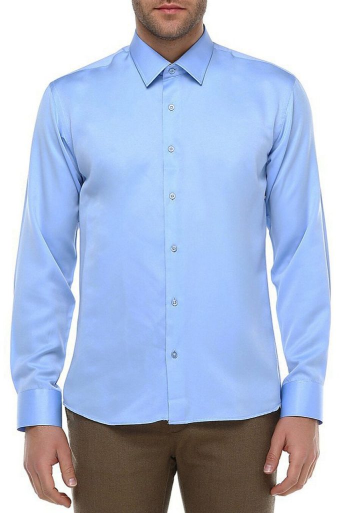 Мужская синяя классическая рубашка с длинными рукавами Slim Fit с одним карманом — изображение 3