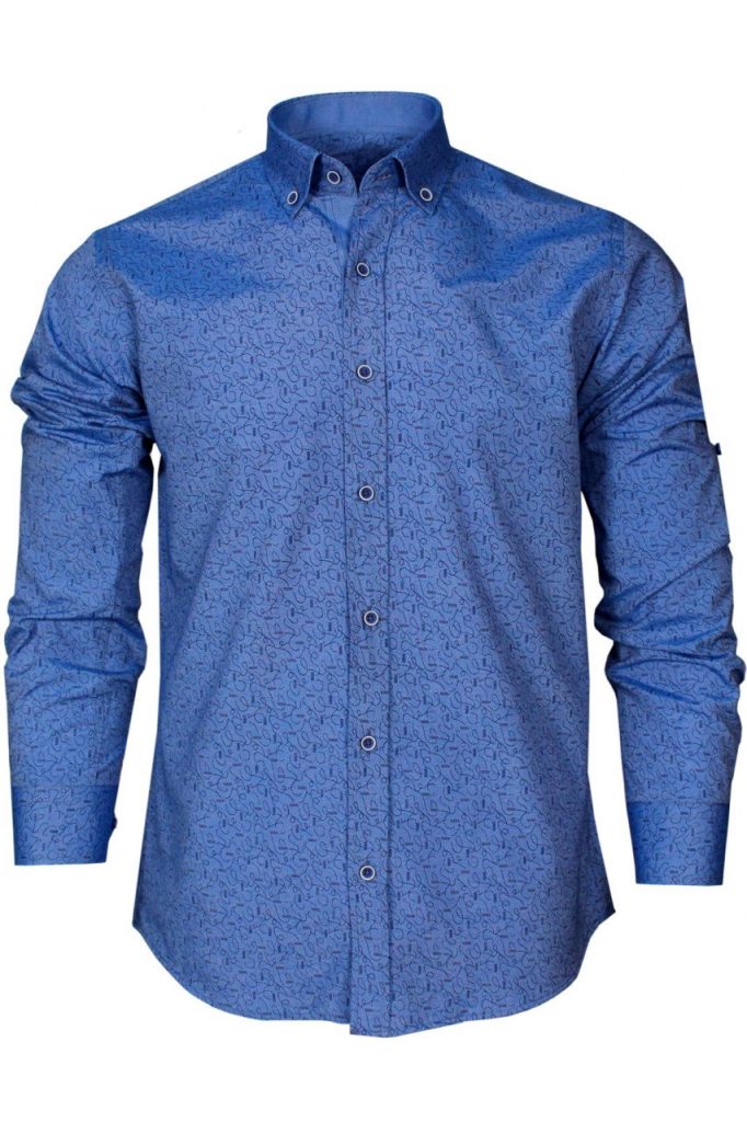 Мужская рубашка с длинным рукавом Slim Fit темно-синего цвета, с одним карманом и складками на рукавах — изображение 3