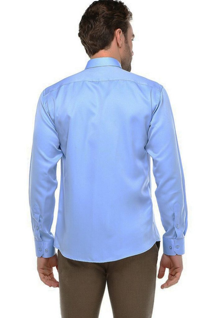 Мужская синяя классическая рубашка с длинными рукавами Slim Fit с одним карманом — изображение 4