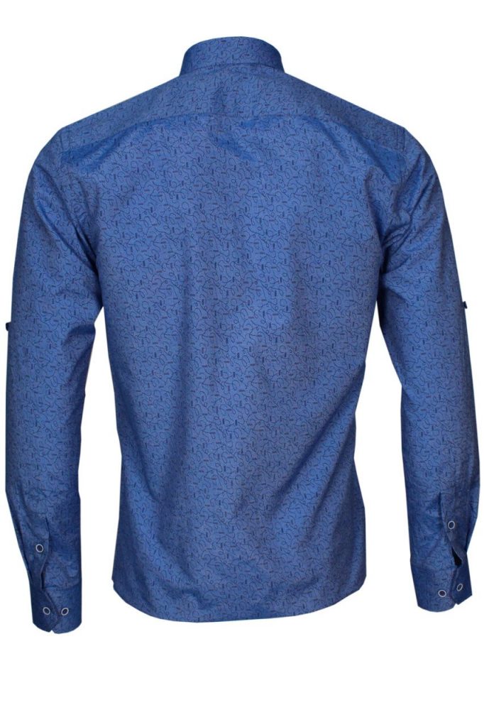 Мужская рубашка с длинным рукавом Slim Fit темно-синего цвета, с одним карманом и складками на рукавах — изображение 4