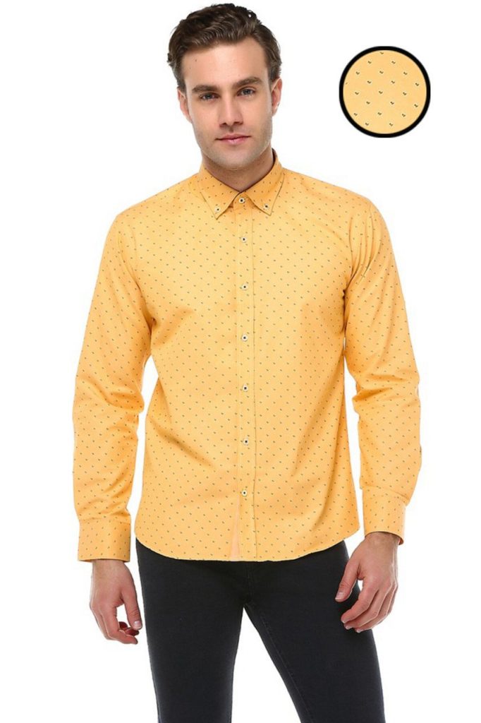 Мужская рубашка с длинным рукавом Varetta Slim Fit с золотым принтом из 67% хлопка и 33% полиэстера