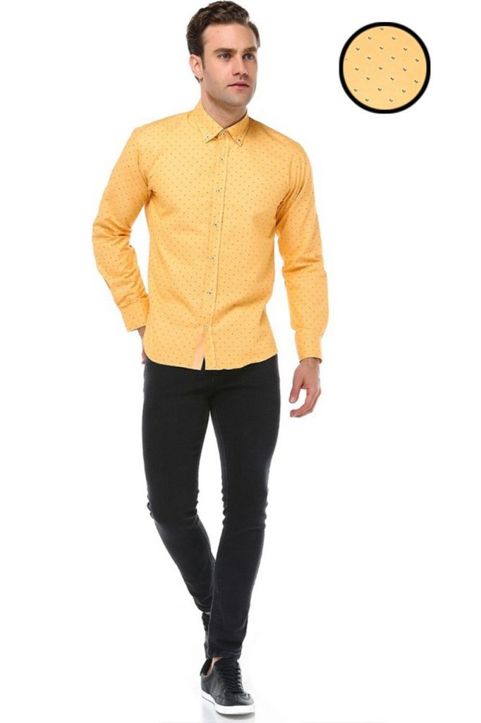 Мужская рубашка с длинным рукавом Varetta Slim Fit с золотым принтом из 67% хлопка и 33% полиэстера — изображение 2