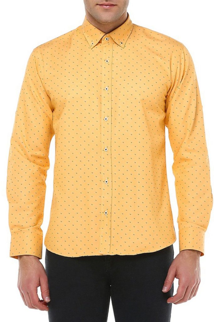 Мужская рубашка с длинным рукавом Varetta Slim Fit с золотым принтом из 67% хлопка и 33% полиэстера — изображение 3