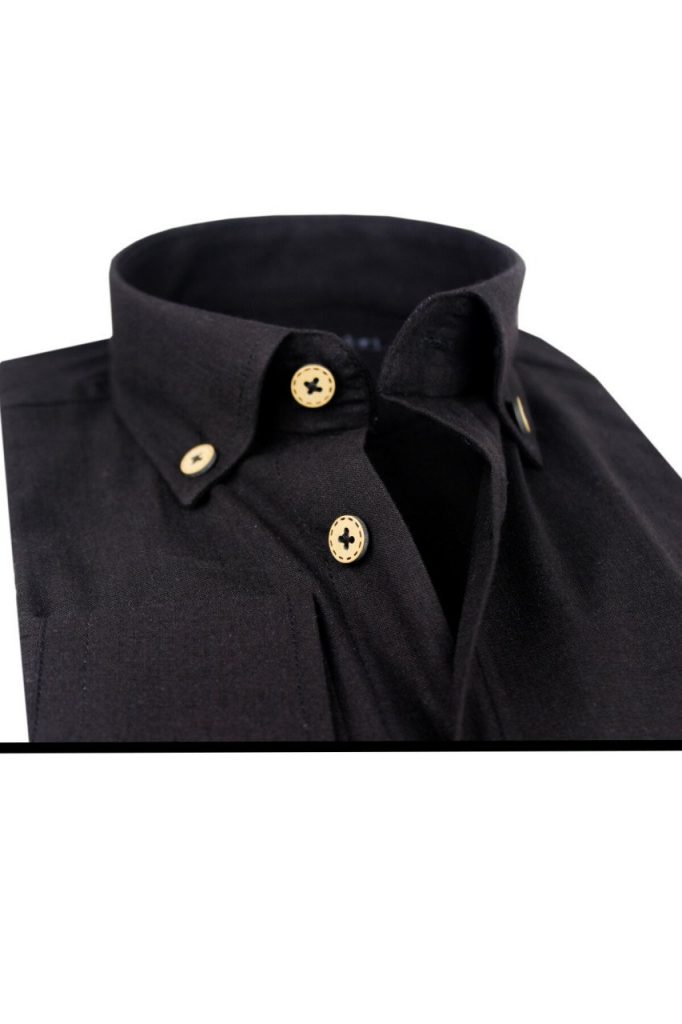 Мужская черная льняная рубашка Varetta с длинными рукавами и кнопками Slim Fit — изображение 3