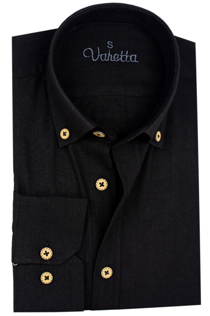 Мужская черная льняная рубашка Varetta с длинными рукавами и кнопками Slim Fit
