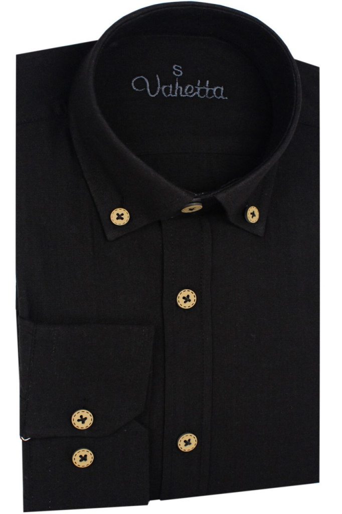 Мужская черная льняная рубашка Varetta с длинными рукавами и кнопками Slim Fit — изображение 2