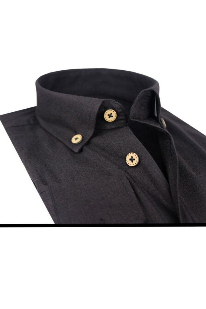 Мужская черная льняная рубашка Varetta с длинными рукавами и кнопками Slim Fit — изображение 4