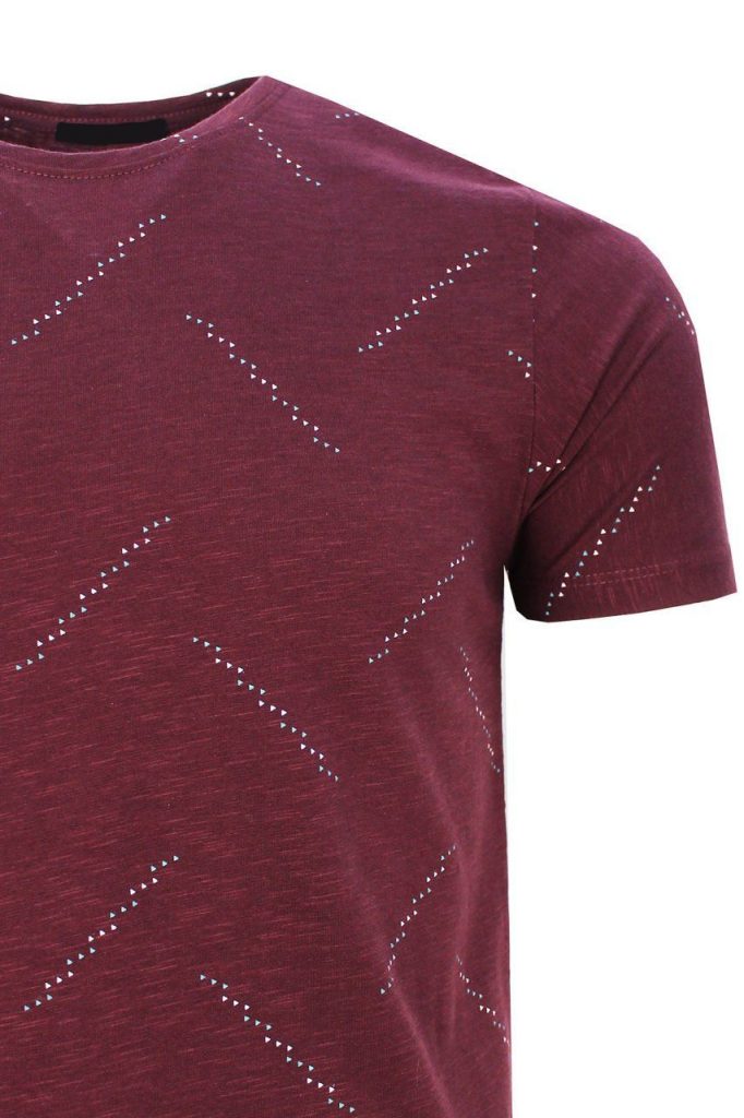 Мужская бордовая футболка slim fit с принтом и воротником-стойкой, 95% хлопок, 5% эластан, размеры: M, L, XL, 2XL, произведено в Турции — изображение 2
