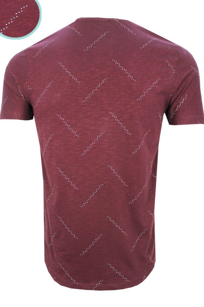 Мужская бордовая футболка slim fit с принтом и воротником-стойкой, 95% хлопок, 5% эластан, размеры: M, L, XL, 2XL, произведено в Турции — изображение 3