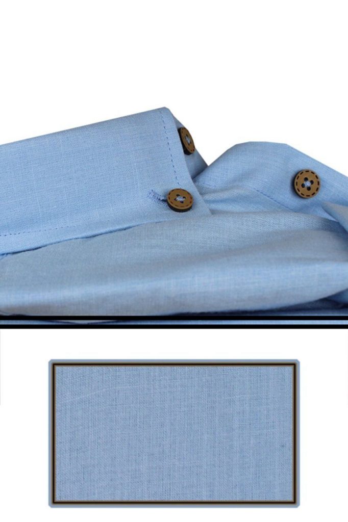 Мужская рубашка светло-голубого цвета из льна Slim Fit с длинным рукавом 100% хлопок M — изображение 2