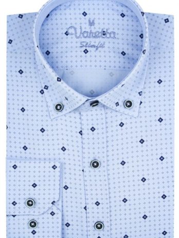 Мужская рубашка slim fit с синем узором и длинными рукавами, 67% хлопок, 33% полиэстер, облегающая, комфортная модель