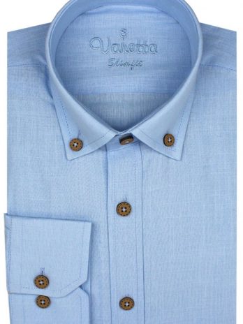 Мужская рубашка светло-голубого цвета из льна Slim Fit с длинным рукавом 100% хлопок M