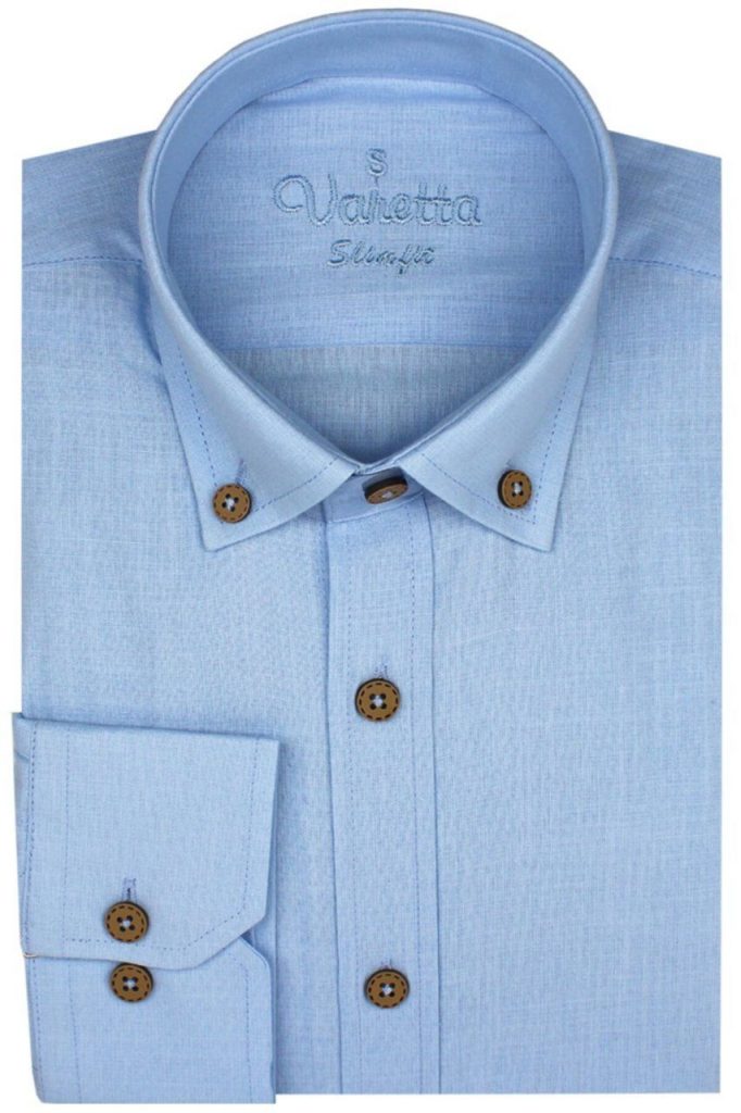 Мужская рубашка светло-голубого цвета из льна Slim Fit с длинным рукавом 100% хлопок M
