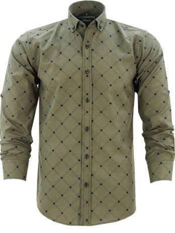 Мужская slim fit рубашка с зеленым узором от VARETTAM, 67% хлопок, 33% полиэстер, длинные рукава, идеальная посадка для стильного образа