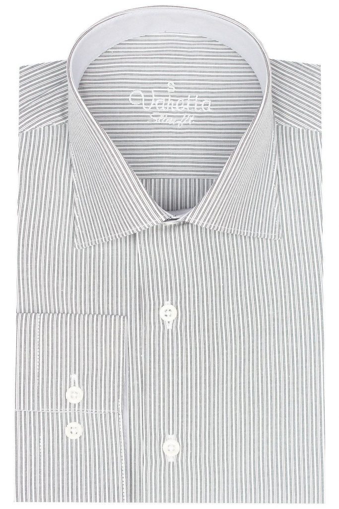 Мужская серая рубашка с длинным рукавом в тонкую полоску slim fit от VARETTA, 80% хлопок, 20% полиэстер, размер S, M