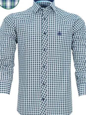 Мужская тёмно-синяя и зелёная рубашка с длинными рукавами Slim Fit в клетку от VARETTA, 80% хлопок, 20% полиэстер