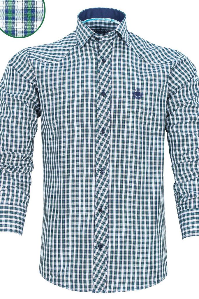 Мужская тёмно-синяя и зелёная рубашка с длинными рукавами Slim Fit в клетку от VARETTA, 80% хлопок, 20% полиэстер