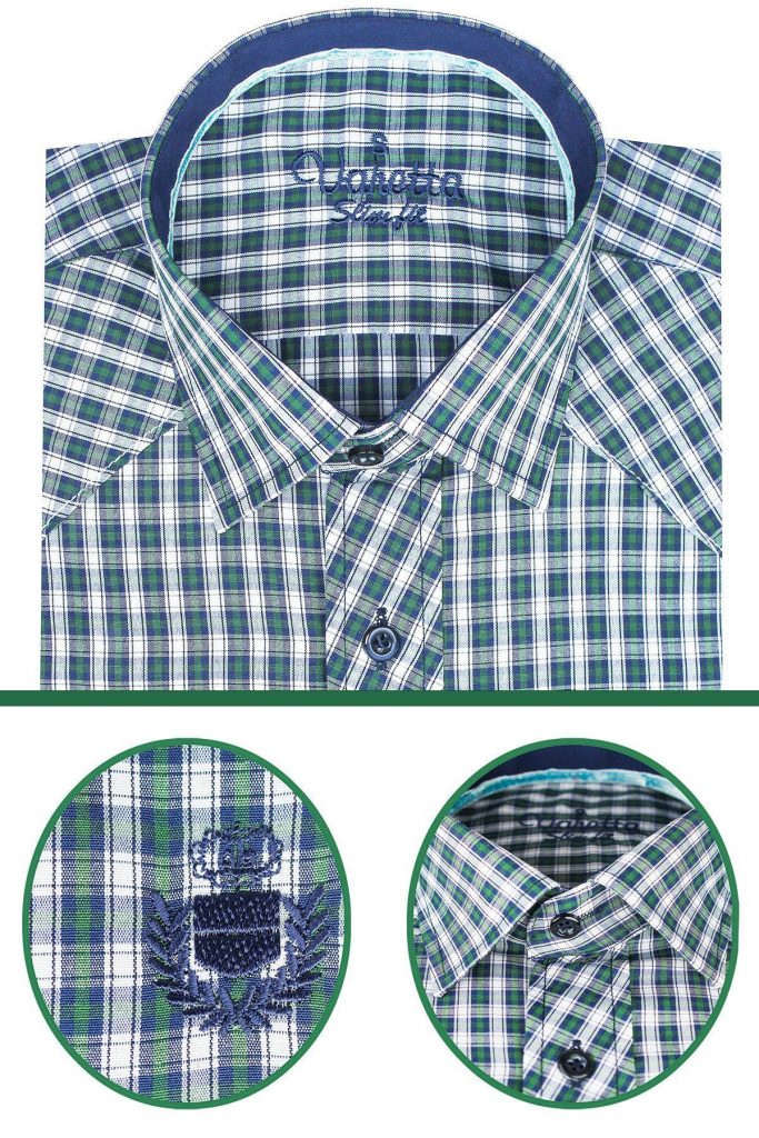 Мужская тёмно-синяя и зелёная рубашка с длинными рукавами Slim Fit в клетку от VARETTA, 80% хлопок, 20% полиэстер — изображение 3
