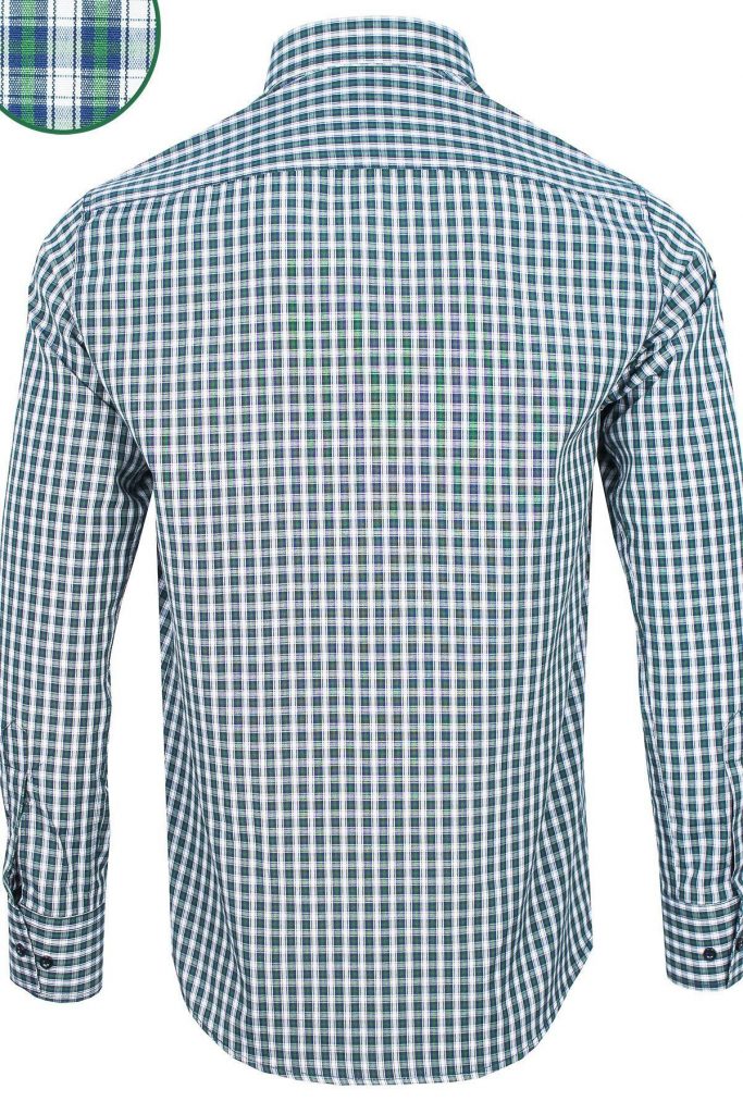 Мужская тёмно-синяя и зелёная рубашка с длинными рукавами Slim Fit в клетку от VARETTA, 80% хлопок, 20% полиэстер — изображение 4
