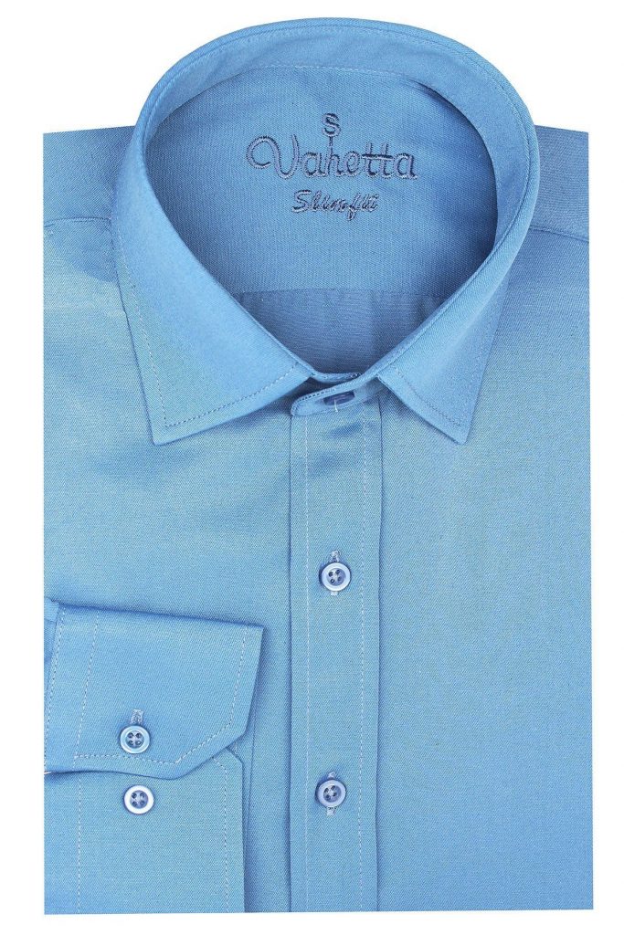 Мужская indigo рубашка с длинным рукавом slim fit в клетку из 80% хлопка и 20% полиэстера — изображение 2