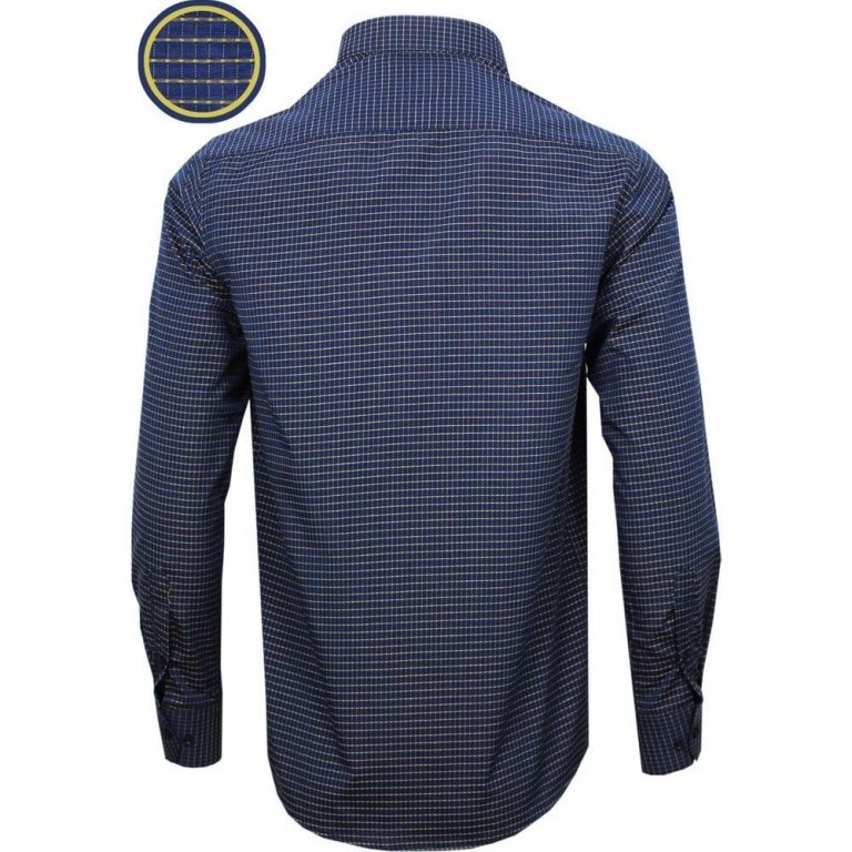 Узкая мужская рубашка Varetta с длинным рукавом, темно-синяя, Slim Fit, из органического хлопка, 67% хлопок, 33% полиэстер — изображение 3