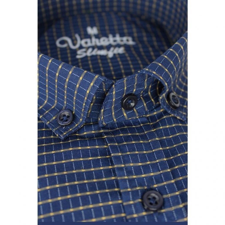 Узкая мужская рубашка Varetta с длинным рукавом, темно-синяя, Slim Fit, из органического хлопка, 67% хлопок, 33% полиэстер — изображение 2