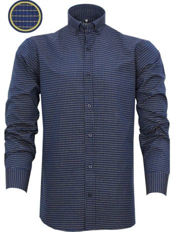 Узкая мужская рубашка Varetta с длинным рукавом, темно-синяя, Slim Fit, из органического хлопка, 67% хлопок, 33% полиэстер