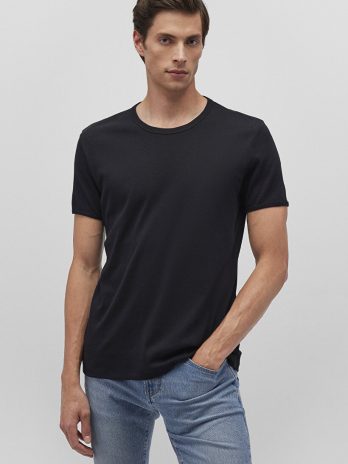 Черная футболка с рибаной, 100% хлопок, slim fit, короткий рукав, супер мягкая ткань, подходит как основный слой