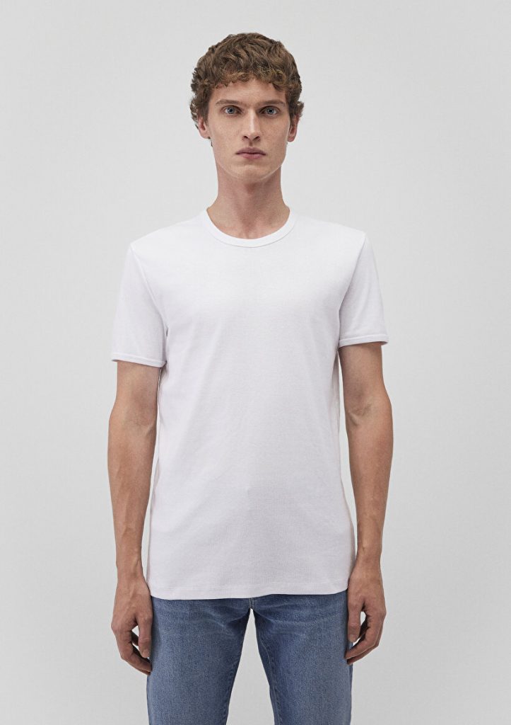 Белая футболка с рибаной, 100% хлопок, Slim Fit, круглый вырез, короткий рукав, Super Soft ткань, доступные размеры S-XXL — изображение 3