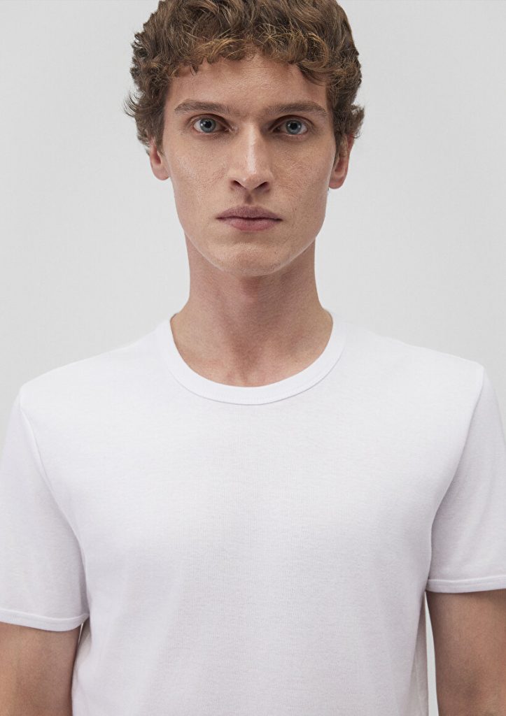 Белая футболка с рибаной, 100% хлопок, Slim Fit, круглый вырез, короткий рукав, Super Soft ткань, доступные размеры S-XXL — изображение 6