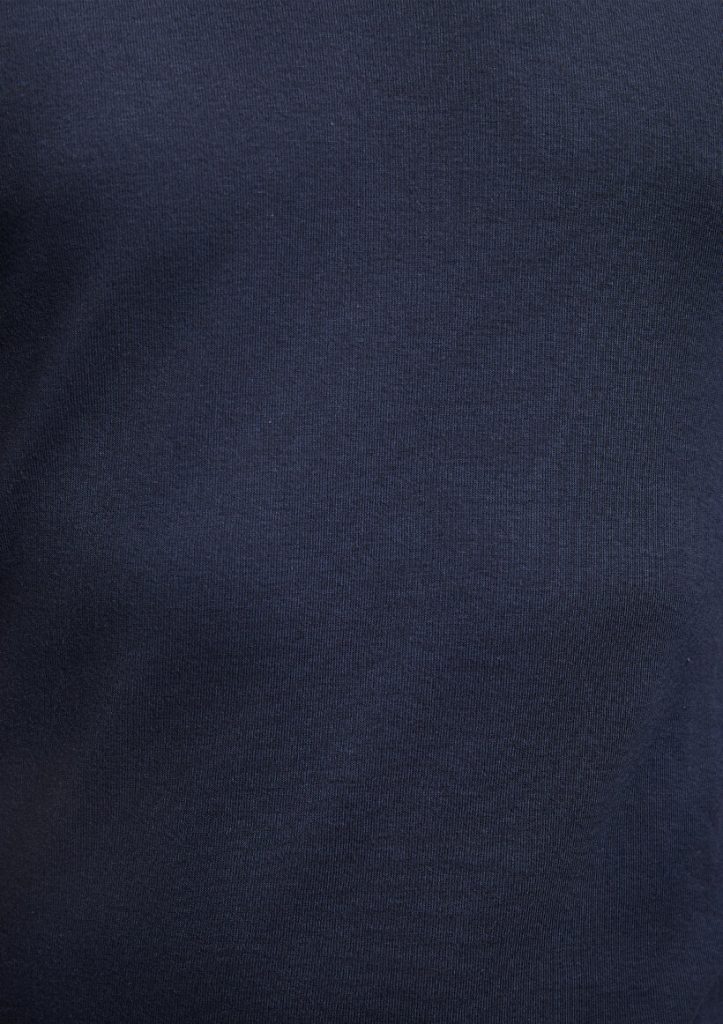 Футболка с рибаной, темно-синяя, 100% хлопок, slim fit, круглый вырез, короткий рукав, супер мягкая ткань, размер XS — изображение 6