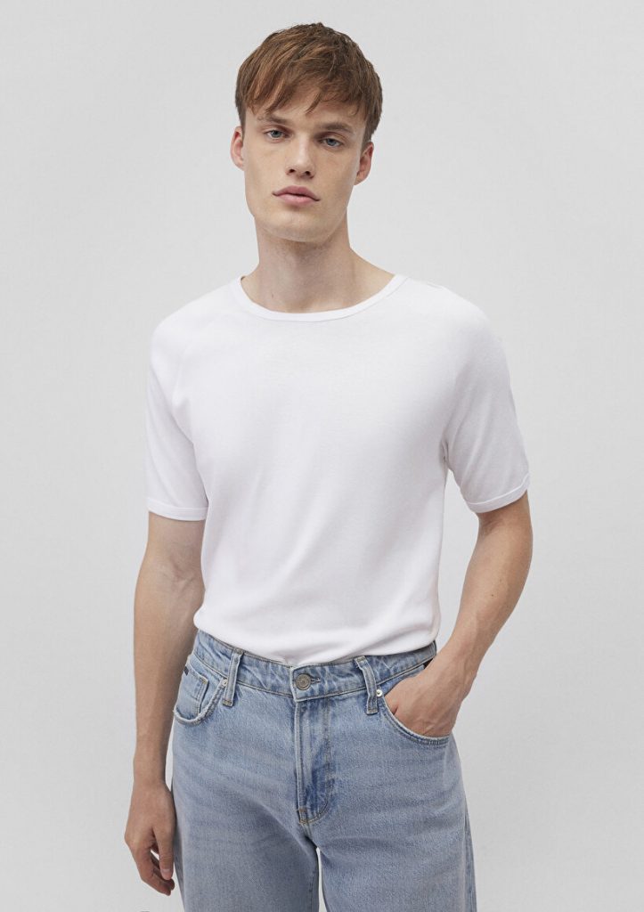 Белая футболка с рибаной, 100% хлопок, slim fit, круглый вырез, короткий рукав, супер мягкая ткань, доступна в размерах S, M, L, XL, XXL — изображение 2