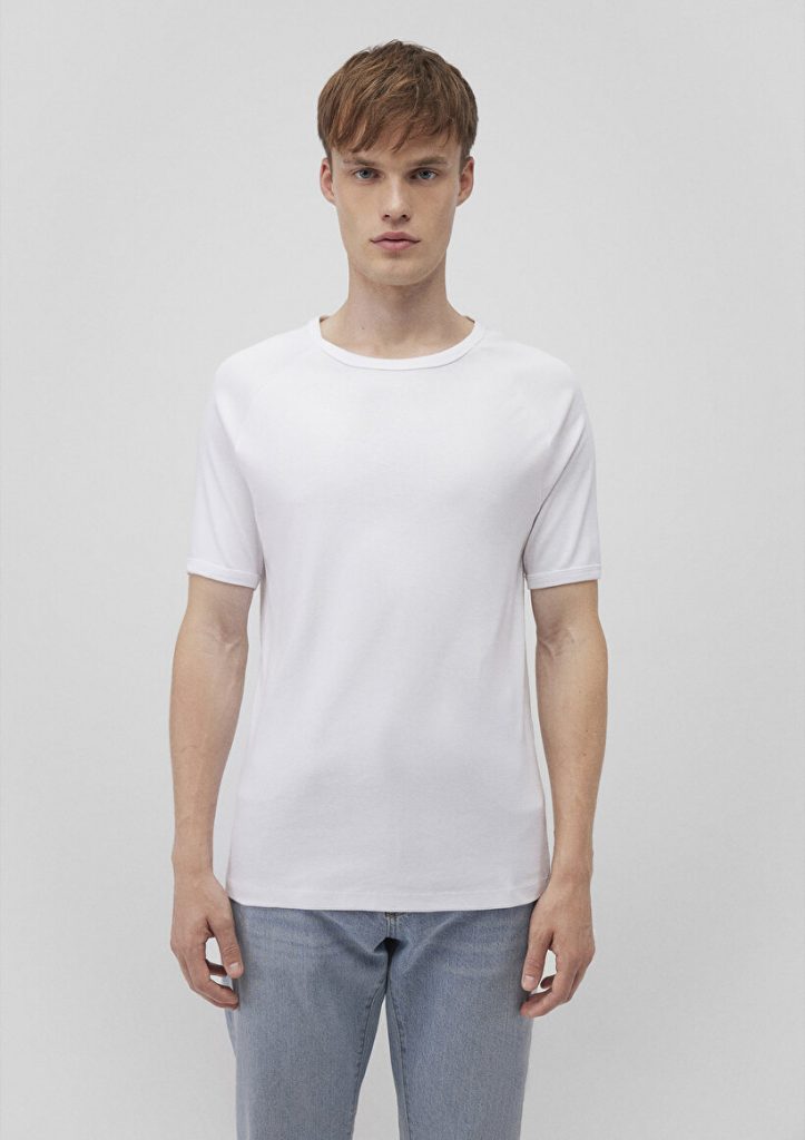 Белая футболка с рибаной, 100% хлопок, slim fit, круглый вырез, короткий рукав, супер мягкая ткань, доступна в размерах S, M, L, XL, XXL — изображение 3