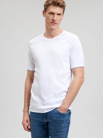 Т-shirt белый с V-образным вырезом и рибаной от MAVI, 100% хлопок, slim fit, короткий рукав, супер мягкий материал, размер XS