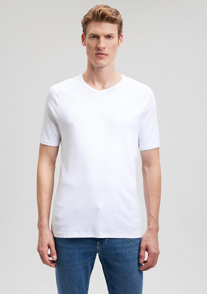 Т-shirt белый с V-образным вырезом и рибаной от MAVI, 100% хлопок, slim fit, короткий рукав, супер мягкий материал, размер XS — изображение 3