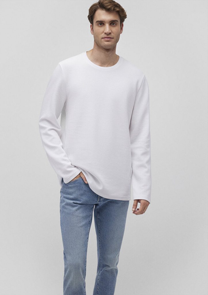 Техническая белая футболка с длинным рукавом из 100% хлопка, slim fit, с круглым вырезом, от бренда MAVI, размеры S, M, L, XL, XXL