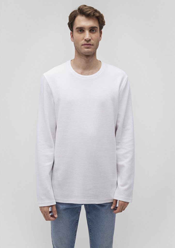Техническая белая футболка с длинным рукавом из 100% хлопка, slim fit, с круглым вырезом, от бренда MAVI, размеры S, M, L, XL, XXL — изображение 3