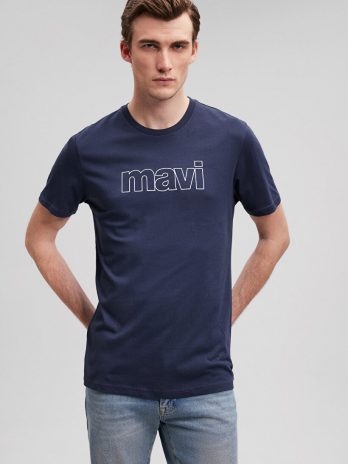 Темно-синяя футболка с логотипом MAVI из 100% хлопка, доступна в размерах S, M, L, XL, XXL