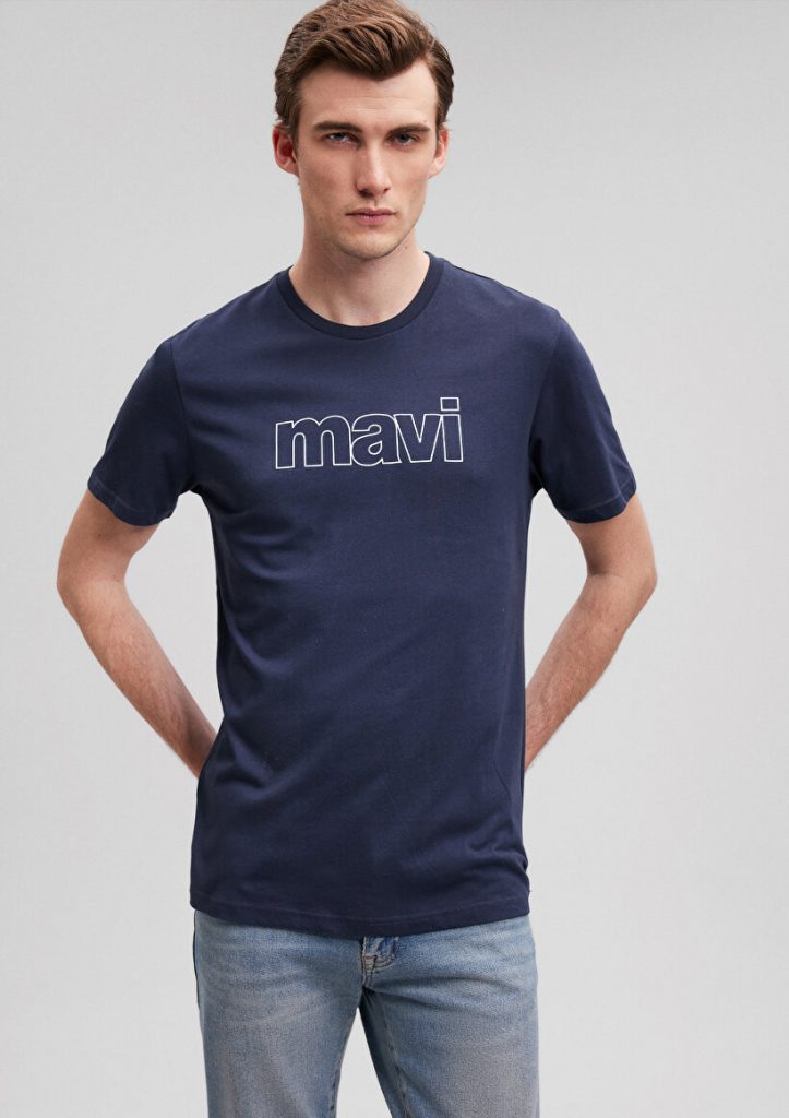 Темно-синяя футболка с логотипом MAVI из 100% хлопка, доступна в размерах S, M, L, XL, XXL