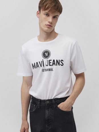 Белая футболка с принтом Mavi Jeans из коллекции логотипов, 100% хлопок, стильный дизайн, доступные размеры S, M, L, XL, XXL