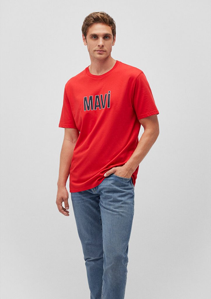 Красная футболка с логотипом Mavi из 100% хлопка, доступна в размерах S, M, L, XL, XXL, XS